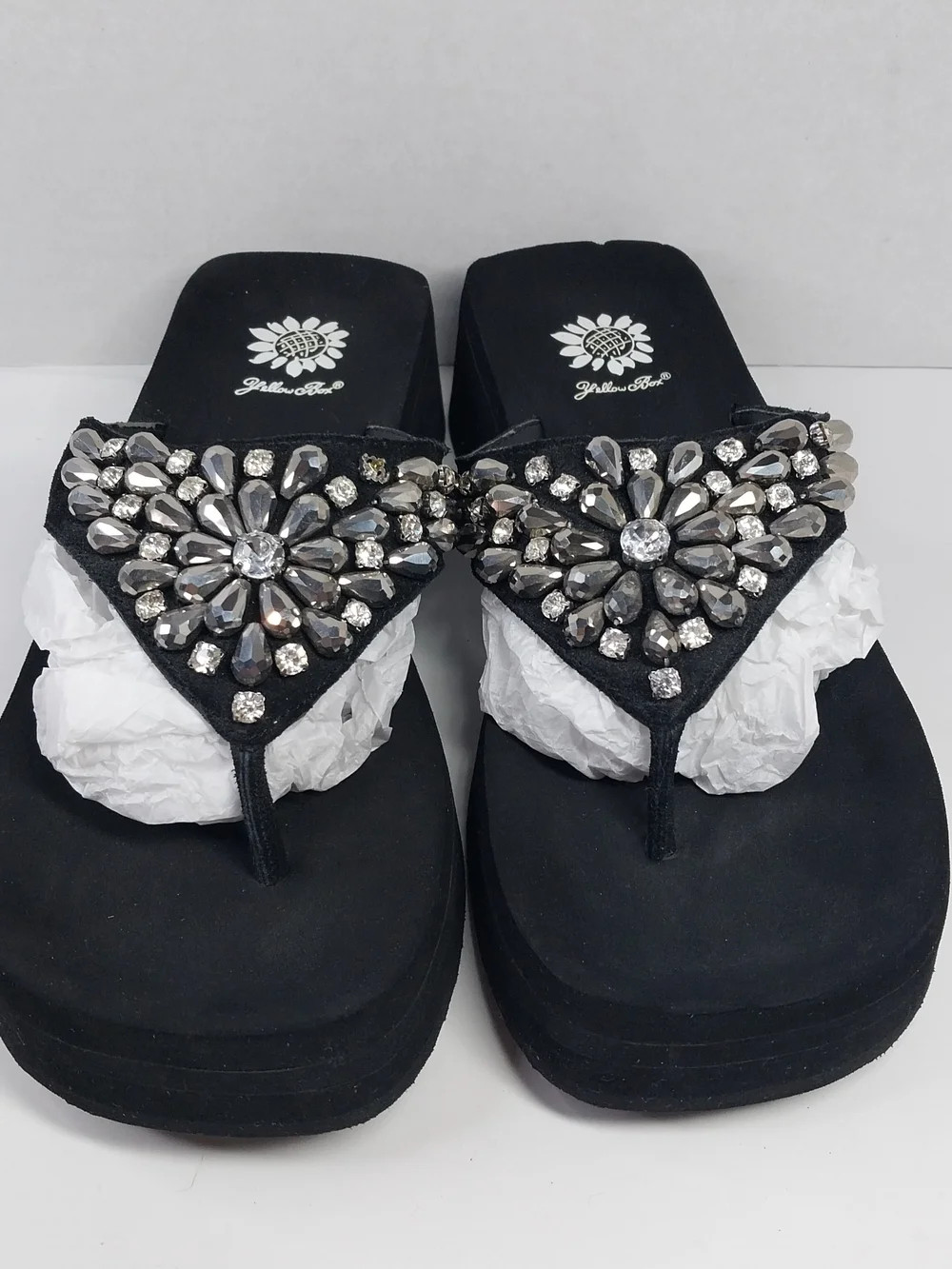 Yellow Box Alaine Size 10 Platform Sandal Rhinestone Sparkle Leather Flip Flops - Picture 2 of 14